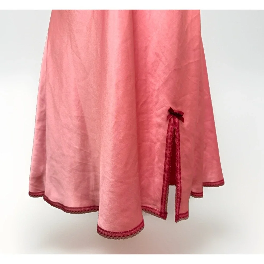 Vintage Victoria's Secret Angels Pink Lace Slip Satin Nightgown Bow Size L